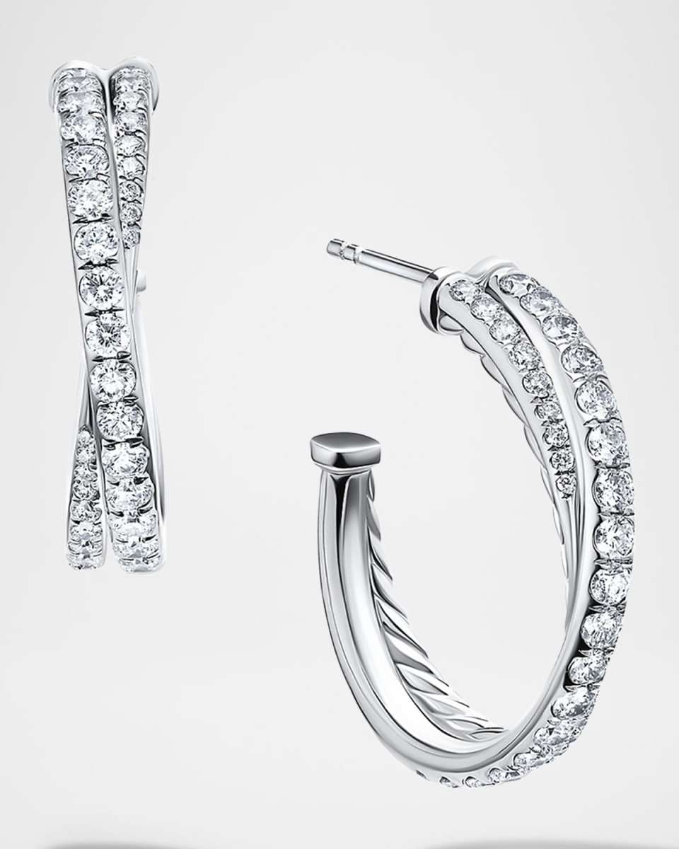 Pave Crossover Hoop Earrings with Diamonds in 18K White Gold, 24mm